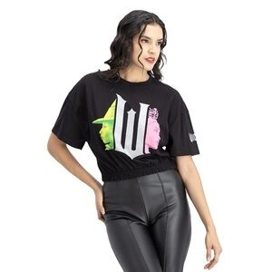 Glinda & Elphaba Wicked Black Crop Top T-Shirt Universal Studios Medium New